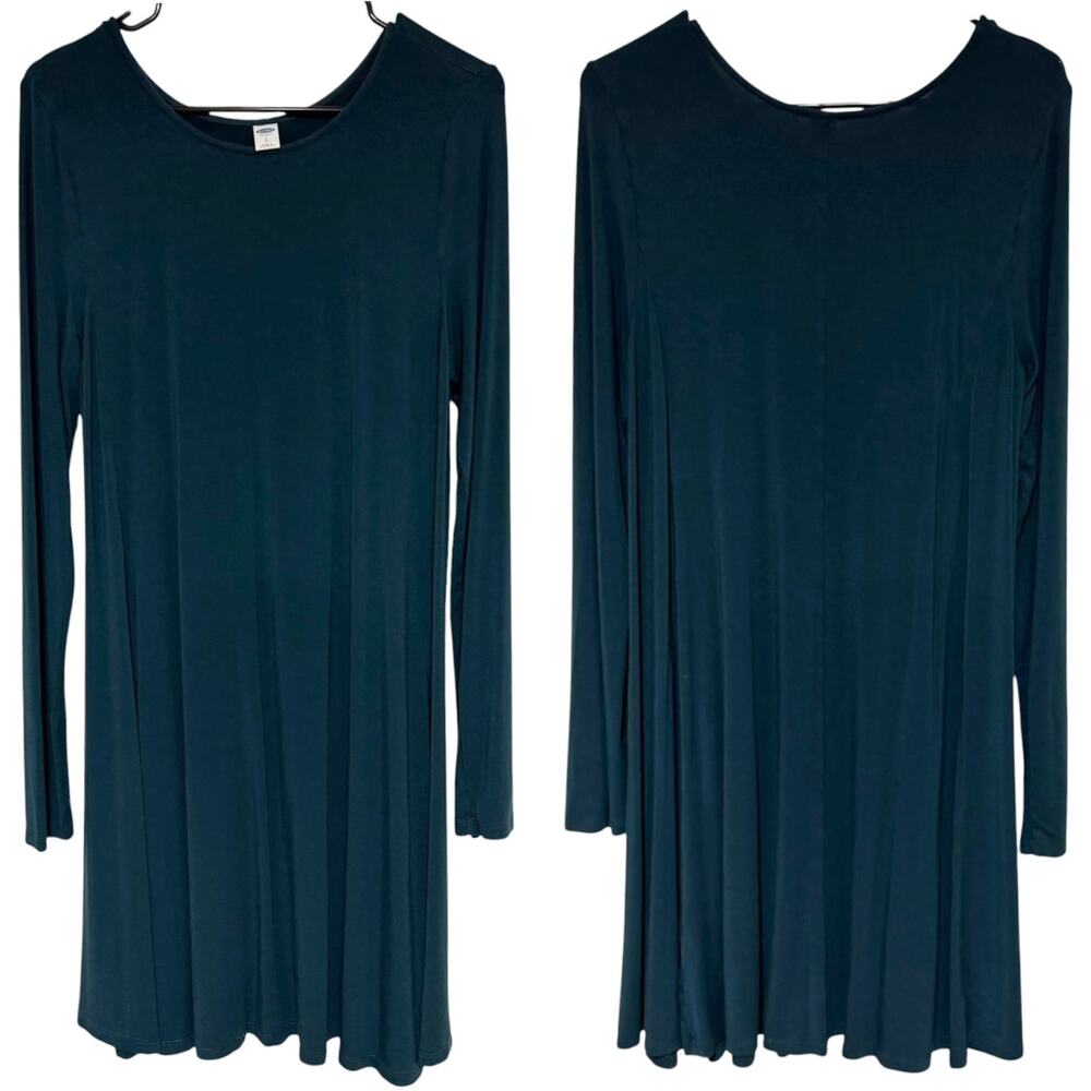 OLD NAVY Long Sleeve Swing Dress Teal Blue Green Size Large Stretch Casual